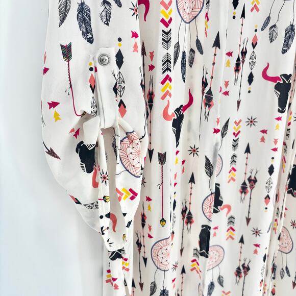 Vision Boho Dreamcatcher Arrow Bull Kimono Open Front Long Cardigan Size M - Picture 4 of 5